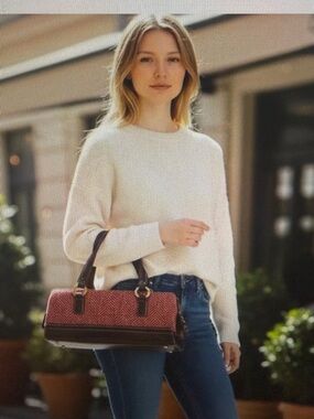 TOMMY HILFIGER SATCHEL RED HERRINGBONE